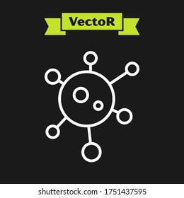 White line Virus icon isolated on black background. Corona virus 2019-nCoV. Bacteria and germs, cell cancer, microbe, fungi.  Vector Illustration