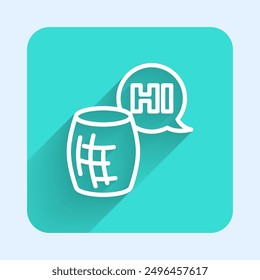 White line Voice assistant icon isolated with long shadow. Voice control user interface smart speaker. Green square button. Vector