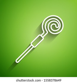 White line Walking stick icon isolated on green background. Happy Saint Patricks day.  Vector Illustration