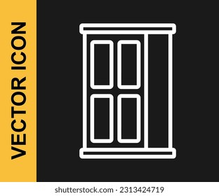 White line Wardrobe icon isolated on black background. Cupboard sign.  Vector