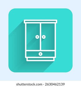 White line Wardrobe icon isolated with long shadow background. Cupboard sign. Green square button. Vector