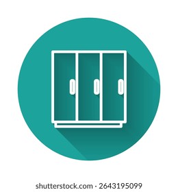 White line Wardrobe icon isolated with long shadow. Green circle button. Vector