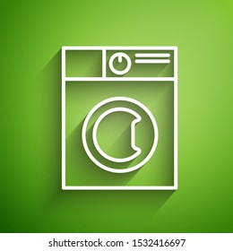 White line Washer icon isolated on green background. Washing machine icon. Clothes washer - laundry machine. Home appliance symbol.  Vector Illustration