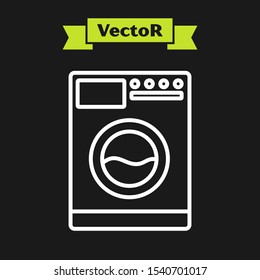 White line Washer icon isolated on black background. Washing machine icon. Clothes washer - laundry machine. Home appliance symbol.  Vector Illustration