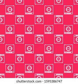 White line Washer icon isolated seamless pattern on red background. Washing machine icon. Clothes washer - laundry machine. Home appliance symbol.  Vector Illustration