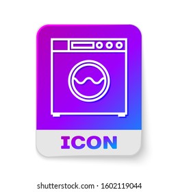 White line Washer icon isolated on white background. Washing machine icon. Clothes washer - laundry machine. Home appliance symbol. Rectangle color button. Vector Illustration