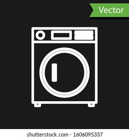 White line Washer icon isolated on black background. Washing machine icon. Clothes washer - laundry machine. Home appliance symbol.  Vector Illustration