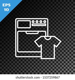 White line Washer and t-shirt icon isolated on transparent dark background. Washing machine icon. Clothes washer - laundry machine. Home appliance symbol.  Vector Illustration