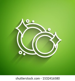 White line Washing dishes icon isolated on green background. Cleaning dishes icon. Dishwasher sign. Clean tableware sign.  Vector Illustration