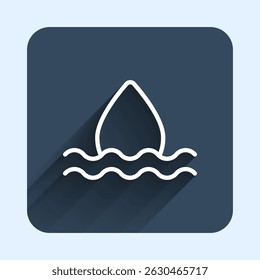 White line Water drop icon isolated with long shadow background. Blue square button. Vector