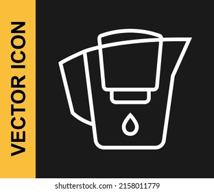 White line Water jug with a filter icon isolated on black background.  Vector