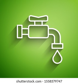 White line Water tap icon isolated on green background.  Vector Illustration