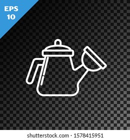 White line Watering can icon isolated on transparent dark background. Irrigation symbol.  Vector Illustration