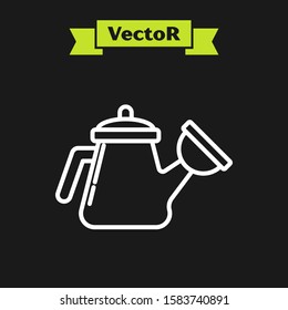 White line Watering can icon isolated on black background. Irrigation symbol.  Vector Illustration