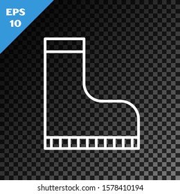 White line Waterproof rubber boot icon isolated on transparent dark background. Gumboots for rainy weather, fishing, gardening.  Vector Illustration