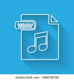 White line WAV file document. Download wav button icon isolated with long shadow. WAV waveform audio file format for digital audio riff files.  Vector Illustration