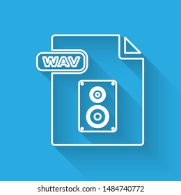 White line WAV file document. Download wav button icon isolated with long shadow. WAV waveform audio file format for digital audio riff files.  Vector Illustration