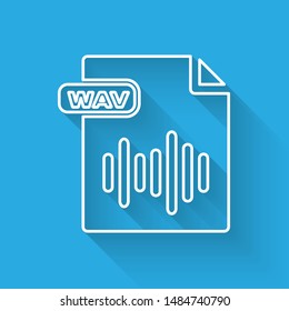 White line WAV file document. Download wav button icon isolated with long shadow. WAV waveform audio file format for digital audio riff files.  Vector Illustration