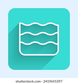 White line Wave icon isolated with long shadow. Green square button. Vector
