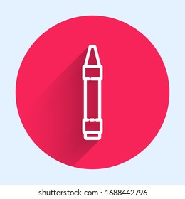 Línea blanca Lágrimas de cera para el icono de dibujo aislado con sombra larga. Botón de círculo rojo. Ilustración vectorial