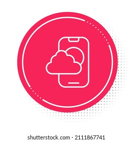 White Line Wetter Vorhersage App Symbol einzeln auf weißem Hintergrund. Roter Kreis-Knopf. Vektorgrafik