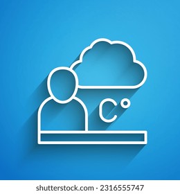 White line Weather forecast icon isolated on blue background. Long shadow. Vector