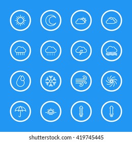 white line weather icon set with circle frame for web design, user interface (UI), infographic and mobile application (apps)