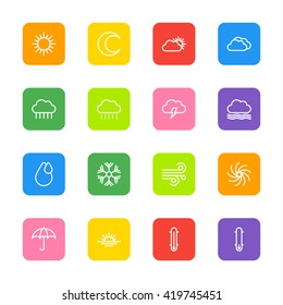 white line weather icon set on colorful rounded rectangle for web design, user interface (UI), infographic and mobile application (apps)