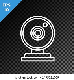 White line Web camera icon isolated on transparent dark background. Chat camera. Webcam icon.  Vector Illustration