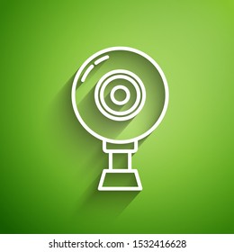 White line Web camera icon isolated on green background. Chat camera. Webcam icon.  Vector Illustration