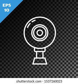 White line Web camera icon isolated on transparent dark background. Chat camera. Webcam icon.  Vector Illustration