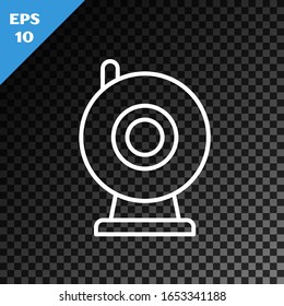 White line Web camera icon isolated on transparent dark background. Chat camera. Webcam icon.  Vector Illustration