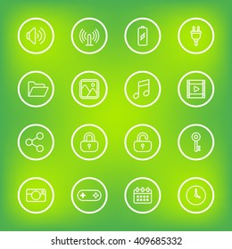 white line web icon set with circle frame for web design, user interface (UI), infographic and mobile application (apps)
