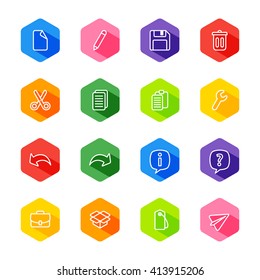 white line web icon set on colorful hexagon with shadow for web design, user interface (UI), infographic and mobile application (apps)