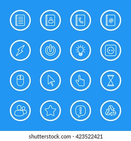 white line web icon set with circle frame for web design, user interface (UI), infographic and mobile application (apps)