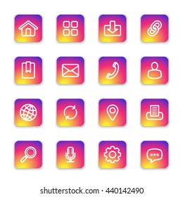 white line web icon set on colorful smooth gradient rounded rectangle with shadow for web design, user interface (UI), infographic and mobile application (apps)