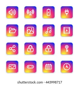 white line web icon set on colorful smooth gradient rounded rectangle with soft shadow for web design, user interface (UI), infographic and mobile application (apps)