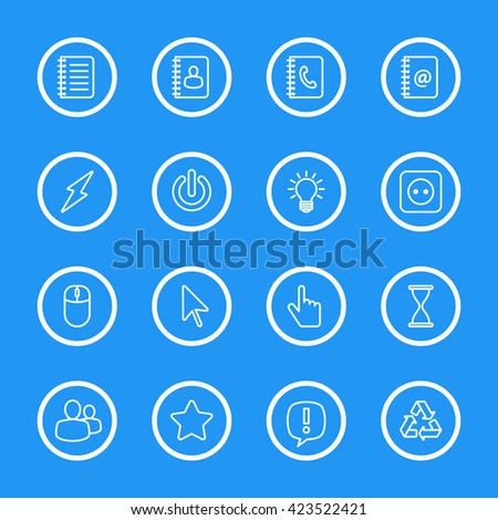 white line web icon set with circle frame for web design, user interface (UI), infographic and mobile application (apps)
