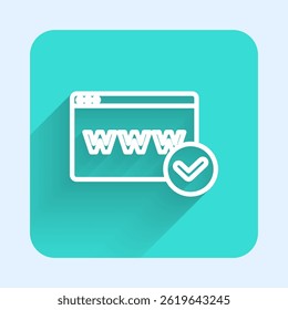 White line Website template icon isolated with long shadow. Internet communication protocol. Green square button. Vector