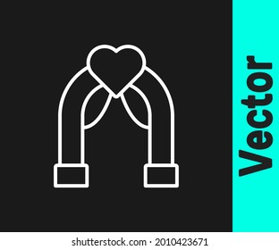 White line Wedding arch icon isolated on black background. Wedding decoration.  Vector