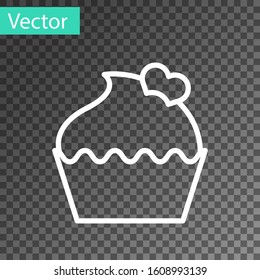 White line Wedding cake with heart icon isolated on transparent background. Valentines day symbol.  Vector Illustration