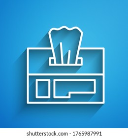 Icono del paquete de limpiaparabrisas de línea blanca aislado en fondo azul. Larga sombra. Ilustración vectorial