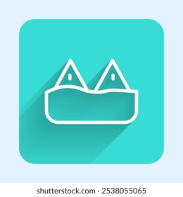 White line Whale tail in ocean wave icon isolated with long shadow background. Green square button. Vector