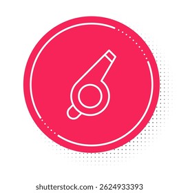 White line Whistle icon isolated on white background. Referee symbol. Fitness and sport sign. Red circle button. Vector