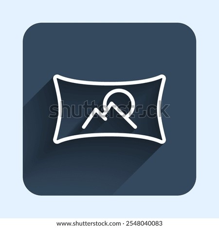 White line Wide angle picture icon isolated with long shadow background. Panorama view. Blue square button. Vector