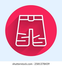 White line Wide pants icon isolated with long shadow background. Trousers sign. Red circle button. Vector