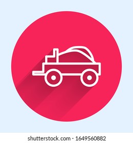 White Line Wild West Covered Wagon Icon Isolated With Long Shadow. Red Circle Button. Vector Illustration