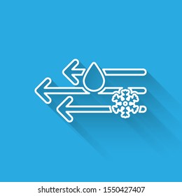 White line Wind and rain with snow icon isolated with long shadow. Windy weather.  Vector Illustration