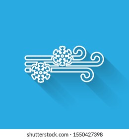 White line Wind and snow icon isolated with long shadow. Windy weather.  Vector Illustration