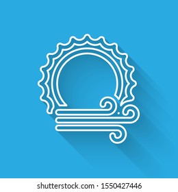White line Wind and sun icon isolated with long shadow. Windy weather.  Vector Illustration